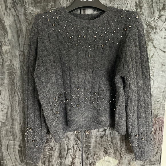 Women's Large Primark Grey Pearl Embellished Knitted Sweater ✨ - Picture 2 of 7